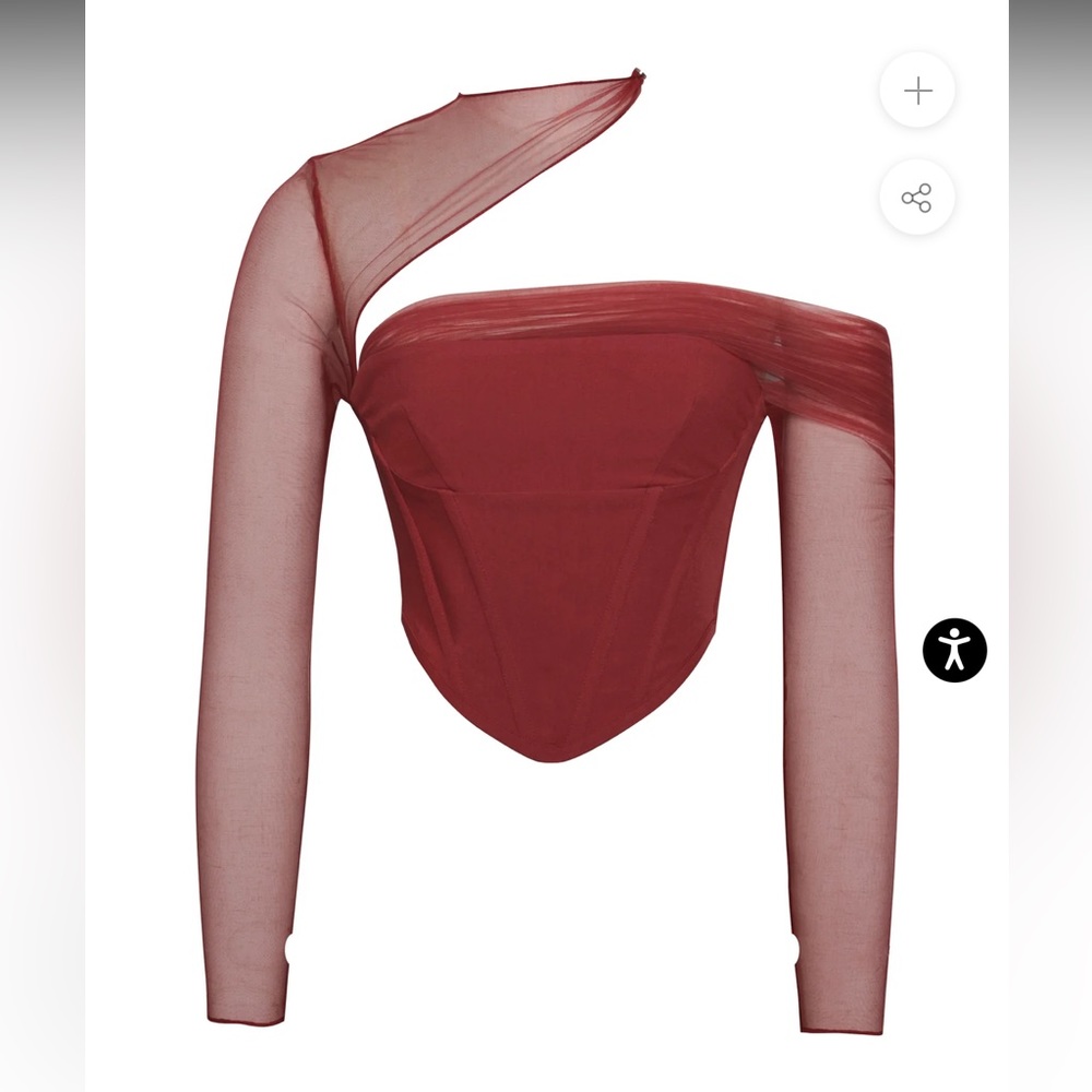 Miah Burgundy Stretch Mesh Sleeve Corset Top- Brand New